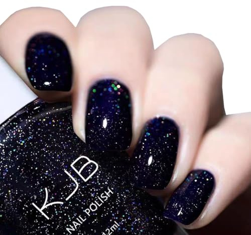 Navy Blue Nail Polish, Glitter Nail Polish Dark Blue Nail Varnish, Quick Dry nail polish, Long Lasting, Chip Resistant, Non-Toxic, Quick Drying, No Need UV Lamp Curing for At Home (9#)