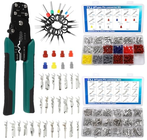 812Pcs Pin Connector Kit with Crimping Pliers - Terminal Pin 1/1.5/1.8/2/2.2/2.3/2.8/3.5mm Non-Insulated Plug Removal Male & Female Wire Pins - Automotive Car Electrical