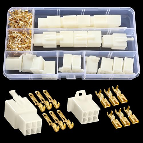 YIXISI 140 PCS 2.8mm 6 Pin Automotive Electrical Wire Connectors Kit, Male/Female Wire Connector Housing and Pin Header Crimp Wire Terminals, for Motorcycle, Bike, Car, Boats