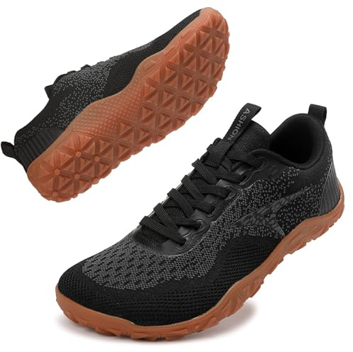 Zapatos Descalzos con Puntera Ancha Zapatos Minimalistas de Trail Running al Aire Libre Zapatillas de Fitness para Hombre, Negro Gris, 44 EU