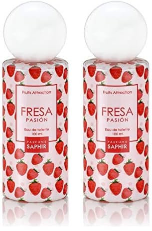 PARFUMS SAPHIR Fruits Attraction Fresa - Eau de Toilette con vaporizador para Mujer - 100 ml (Paquete de 2)
