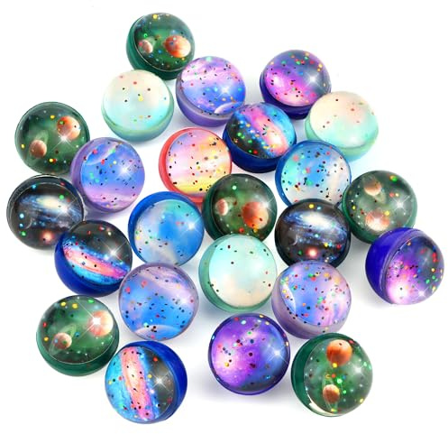 30 Pièces Balles Rebondissantes, Couleur Caoutchouc Ballons sauteurs pour enfants, Espace Thème Balles Bouncy Remplissage de Sac de Fête, anniversaire d'enfant, couleur aléatoire, 32mm
