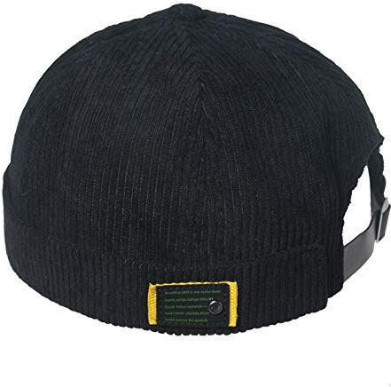 Unisex Docker Cap Mössor, Mjuk Bomull Skullcap Mössa, Brättlös Arbetare Sjöman Keps, Justerbar Retro Rullad Manschett, Spänne-Svart, one size