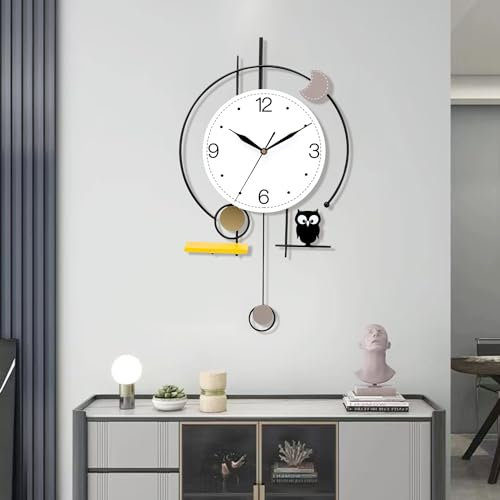 EMITDOOG Grande orologio da parete con gufi, orologio da parete decorativo per soggiorno, arte moderna da parete con funzionamento a batteria, senza ticchettio, orologio da parete silenzioso in