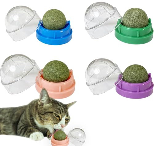 RNXSIB 4 Stück Katzenminze Ball - Catnip Spielzeug zum Zähne Bürsten und Magenschutz - Katzenleckspielzeug mit Minze