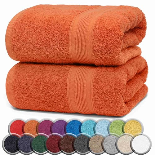 NatureMark Premium Badetücher/Duschtücher aus 100% Baumwolle, weich, langlebig, mit Aufhängeschlaufe – 2er Pack, 100x150 cm, Terrakotta