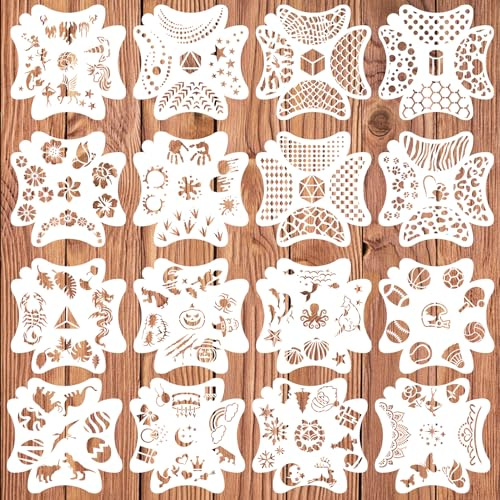 Plantillas para pintar la cara, juego de 16 plantillas reutilizables para pintar la cara: plantillas de maquillaje facial y plantillas de pintura corporal con motivos de flores, animales de 20 x 20 cm