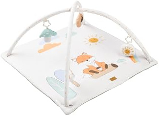 Sterntaler Spielbogen Fuchs Filou - Krabbeldecke mit Motivdruck - wattierte Spieldecke für Babys - Spielzeug abnehmbar - Knisterpapier, Rassel & Quietsche - Activity Decke 80x80cm, lichtgrau