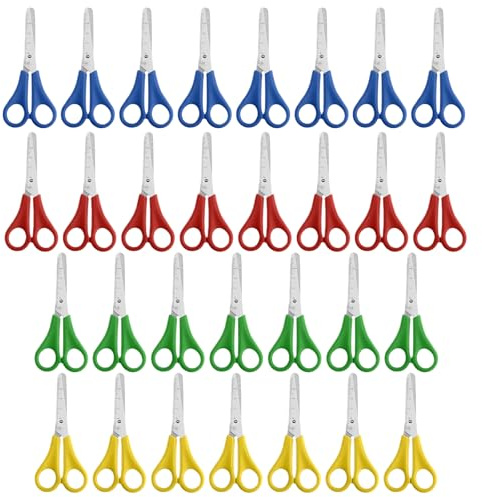 30 PCS Craft Kids Safety Scissors, Children Scissors with cm-Scale Suitable for Scrapbooking Art DIY Craft Student Teaching Stationery (Blue/Red/Yellow/Green)