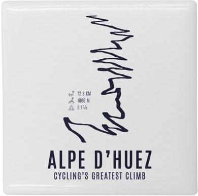 Fyrkantig keramisk kylmagnet - Alpe d'Huez Greatest Climb Cykel Frankrike berg torn - format 5 x 5 cm, dekorativ magnet souvenir för kylskåp och magnetisk tavla, tryckt i Frankrike