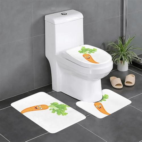 WHJDPP Open Mouth Carrot Printing Bathroom Anti Slip Quick Drying Three Piece Set, Slip Quick Drying Durable Shower Bath mat