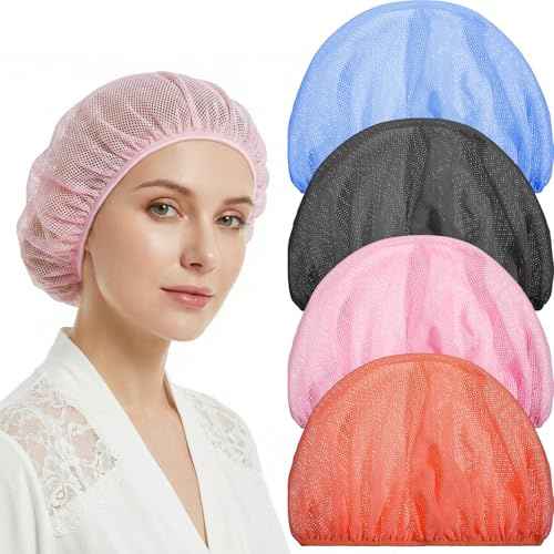 Tyqour 4 PCS Mesh Hair Nets for Sleeping, Sleep Bonnets for Women Sleeping Caps Hair Bonnets for Women Sleeping, Sleep Caps for Women, Colorful Elastic Hair Drying Bonnet(Multi-colored)