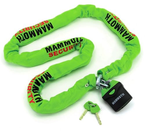 Mammoth Motorcycle Chain and Padlock Heavy Duty 10mm Thick Hardened Steel Security Chain 1.8 Metre Length
