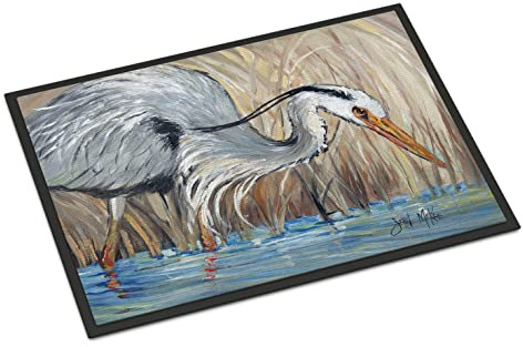 Caroline's Treasures JMK1013JMAT Blue Heron in The Reeds Doormat 24x36 Front Door Mat Indoor Outdoor Rugs for Entryway, Non Slip Washable Low Pile, 24H X 36W