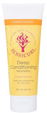Jessicurl Deep Conditioning Treatment, Island Fantasy, 8 Fl oz. Deep Conditioner for Dry Damaged Hair, great Anti Frizz Hair Mask and Leave in Conditioner for Curly Hair