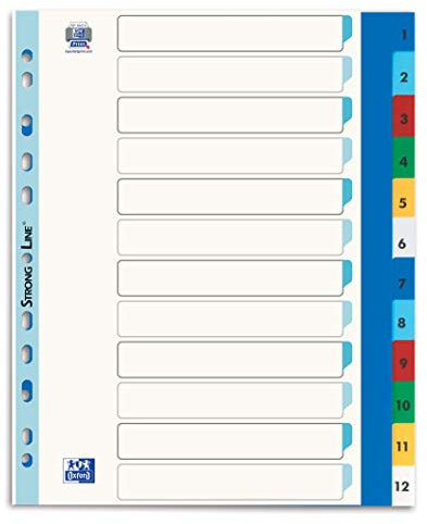 Oxford Register Strong Line, Zahlen 1-12, DIN A4, Kunststoff, XL, weiß
