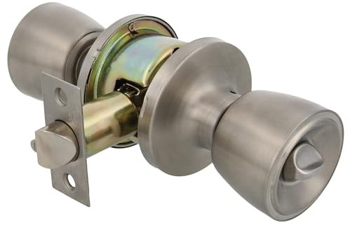 Amig - Pomo Puerta Entrada - Juego de Pomos Tipo Copa con Sistema Antitarjeta- Acero Inox - Picaporte Entrada 60/70 mm - Llave y Condena - Para Puertas de Madera - Picaporte Canto Cuadrado- Inox Mate