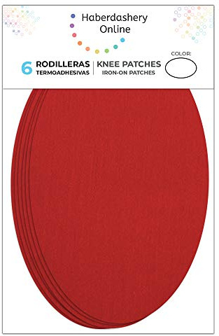 Haberdashery Online - 6 Iron-On Knee Pads Elbows for Clothes Protection & Repair, Ideal for Trousers, Jackets, Sweaters, Shirts, 16cm x 10cm, Red, Size M