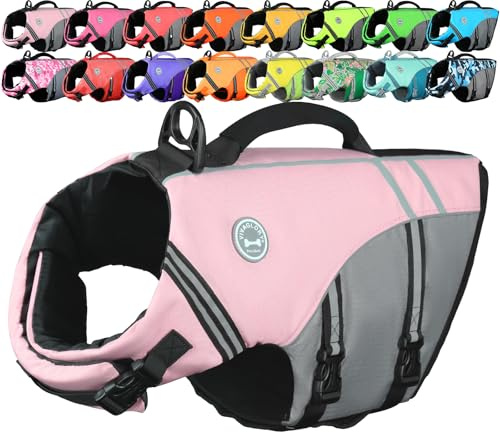 VIVAGLORY Chaleco Salvavidas de Estilo Deportivo para Perros con Flotación Adicional, Chaleco de Natación Ajustable y Duradero para Perros Pequeños, Rosa Sakura
