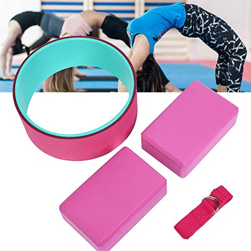 Juego de estiramiento de yoga de 4 piezas (1 rueda de yoga + 2 bloque de yoga + 1 cinturón de estiramiento de yoga) Hombro de espalda abierta Pilates Circle Pain Stretching Shaping Body Fitness Set
