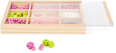 Small Foot 11727 Perline da infilare Set da bricolage con Perline in Legno e Pendenti, Varie Forme e Colori, per Bambini a Partire dai 3 Anni