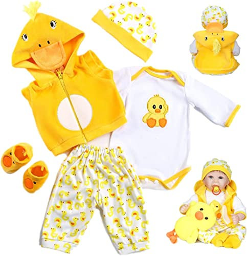 Vestiti per Bambole Reborn da 20-22  ( 50-55cm ) Accessori Vestito Giallo Anatra 5 pz Set