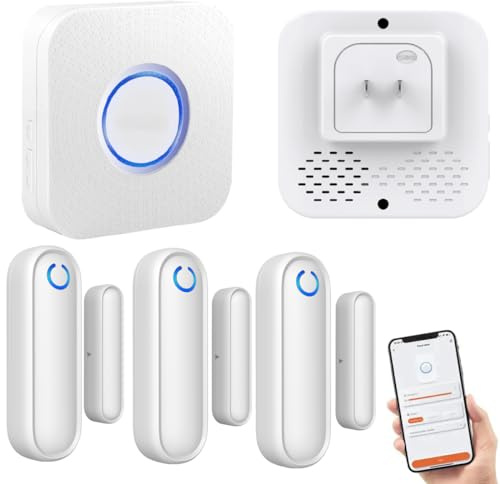 Door Chime with Phone App,WiFi Door Open Contact Sensor Alarm Chime with 600 FT Range,WiFi Door Ringer Alert for Business/Store/Home/Office When Enter (Three Sensor One Gateway)