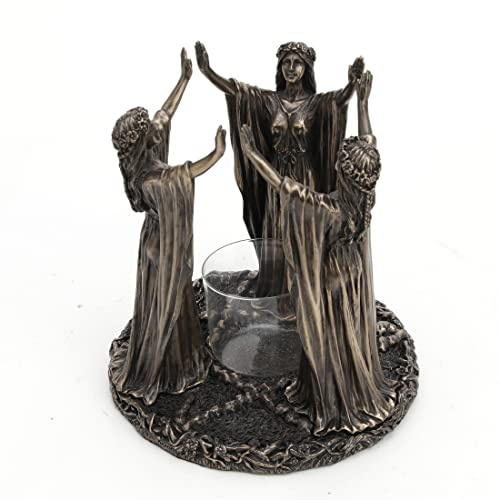 Wicca trippel gudinna festlig ritual kall gjuten harts antik brons finish ljushållare