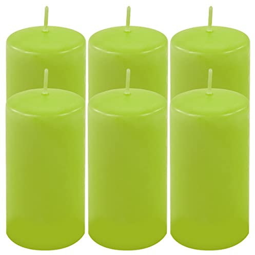 Stumpenkerze Höhe 11,5 cm Ø 6 cm lange Brenndauer Rund-Kerze Säulenkerzen Kerzen-Deko Tafelkerzen Weihnachts-Kerzen Hochzeit (hell-grün, 6)