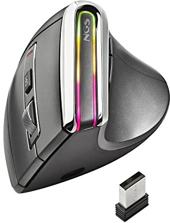 NGS EVO Karma - Ratón Ergonómico Vertical Inalámbrico, Recargable, 5 Botones Silenciosos+Scroll, Sensor Óptico Regulable 800/1200/1600/3200 dpi, 2.4GHz USB + Bluetooth 3.0 + Bluetooth 5.0, Plug&Play