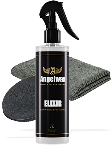 Reifenpflege Bundle: Angelwax Elixir Tire Dressing 0,5L + Angelwax Foam Pad + detailmate Edgeless Mikrofasertuch