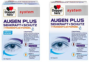 Doppelherz system AUGEN PLUS SEHKRAFT + SCHUTZ – Mit Vitamin A und der Omega-3 Fettsäure DHA als Beitrag für den Erhalt der normalen Sehkraft – 1 x 120 + 1 x 60 Kapseln