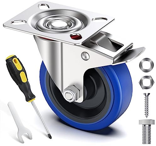 Forever Speed 4 Stück Premium Lenkrollen 125mm mit Bremse Gummi Lenkrollen, Transportrollen Möbelrollen Industrie Schwerlastrollen für Innen & Außen Möbelrollen bis 300KG