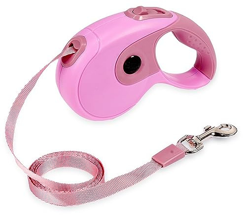 JAMISAY Retractable Dog Leash, 9.8FT Dog Walking Leash for Small Medium Dog Up to 45lbs, One-Handed Brake, Pause, Lock, No Tangle Nylon Tape, Anti-Slip Handle, Pink 3M