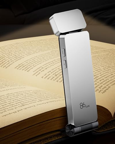 86lux Reading Light, Rechargable Book Light for Reading in Bed, Stepless Dimming & 3 Color Temperature Ultralight Clip-on LED Bookmark Lamp, Silver