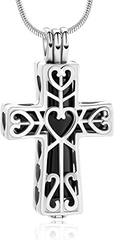 Collier avec pendentif urne funéraire en forme de cœur et croix cylindrique avec bijoux creux pour cendres