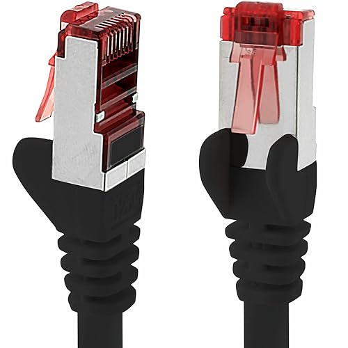 Cat6-nätverkskabel 1x 10 m CAT6 – SFTP-avskärmning – CAT.6 RJ45 Ethernet-kabel DSL LAN-router, modembrytare, patchpanel – svart – 1 st