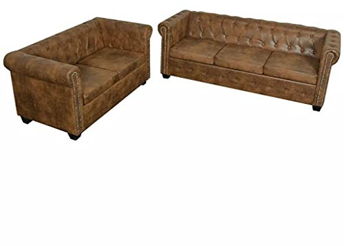 Gecheer Chesterfield - Divano a 2 posti e 3 posti, in ecopelle, colore: Marrone