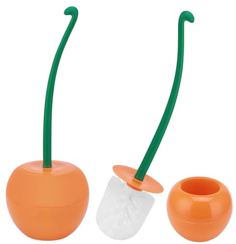 Juego de Cepillo de Inodoro para baño, Cepillo de Lavabo y Soporte, Cepillo de Inodoro en Forma de Cereza, Escobilla WC Naranja Herramienta de Limpieza para Ducha, Esquinas, Cocina, Color (Naranja)