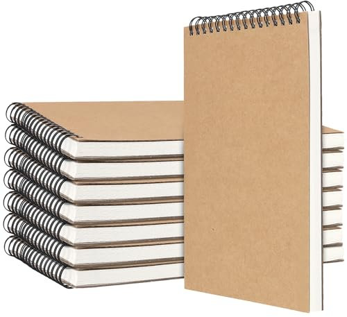CHUENHEI 8 Stück Skizzenblock A5 Zeichenblock A5, Blanko Skizzenblock mit 60 Seiten/30 Blatt, Skizzenbuch A5 185 g/m² Dickes Papier für Zeichnungen und Skizzen, 14.7 x 21 cm, Braun