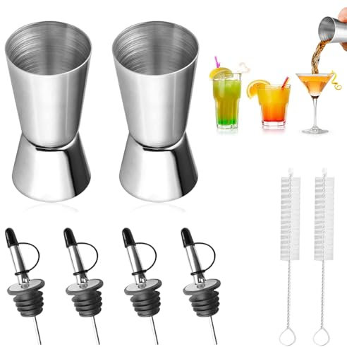 mizikuu Medidor de bar de acero inoxidable con boquilla y cepillo cl medidor de cóctel jigger doble medida para bar fiesta vino cóctel coctelera