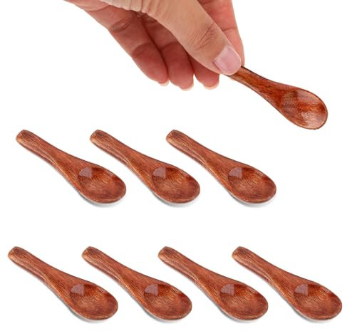 Lot de 8 petites cuillères en bois marron de 5,8 cm pour pots à épices, miel, condiments pour sauces, épices, café, confiture, crème glacée, miel, moutarde