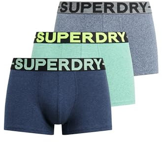 Superdry Herren Boxershorts im Dreierpack Dunkelindigoblau Meliert/Frischgrün Meliert/Matt Marineblau Gesprenkelt XL