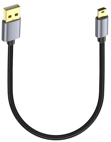 JSADZKJ Mini USB 2.0 A vers B Câble de Données Nylon Tressé 30CM/1Ft - Compatible avec Lecteur MP3, Appareil Photo, Récepteur GPS, Microphone