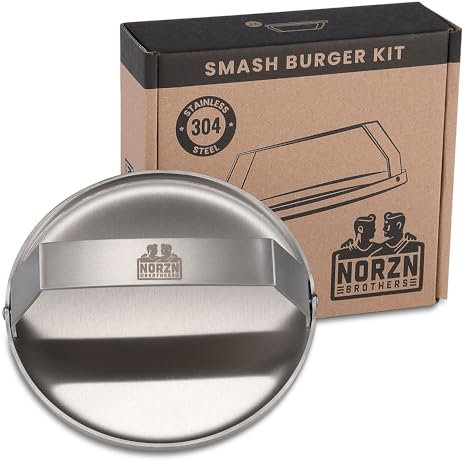 Norzn Brothers® Smash Burger Press – Schiaccia Hamburger, Attrezzo per Smash Burger, Pressa Smash Burger, Acciaio inox 304, Smash Burger Kit, Qualità Alimentare, Garanzia 10 Anni