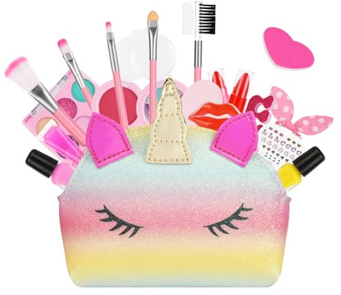 Aomig Kinderschminke Mädchen 29 PCS Waschbar Kosmetikset Schminkfarben Prinzessin Make Up Spielzeug mit Nagellack Lippenstift Schminkkoffer Mini Spielzeug Halloween Weihnachts Geburtstags Geschenk (C)