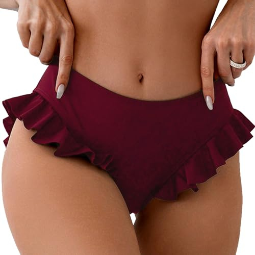 Rayson Bas de Maillot de Bain Femme Taille Haute Curvy Simple Eté Bas de Bikini à Volants Couleur Unie Maillot de Bain Grande Taille