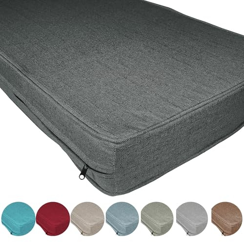 ZQXFZ Lyxigt Lintyg Bänkkudde 70x140x3cm Medelhårdhet, Enkel att Rengöra, Zipper, Helårs, Fyllning: Vit Skum 55d, Kuddar för Trädgårdsbänkar - Mörkgrå.