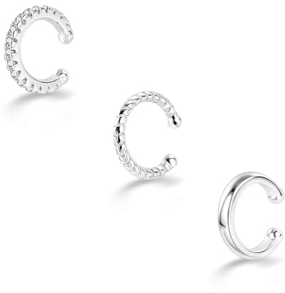 ALEXCRAFT Manchette Oreille Femme Acier Ear Cuff Acier Inoxydable Argent Boucle Cartilage Oreille Femme Earcuff Argent 92 Boucle d Oreille Acier Inoxydable Sans Trou 3 Pièces