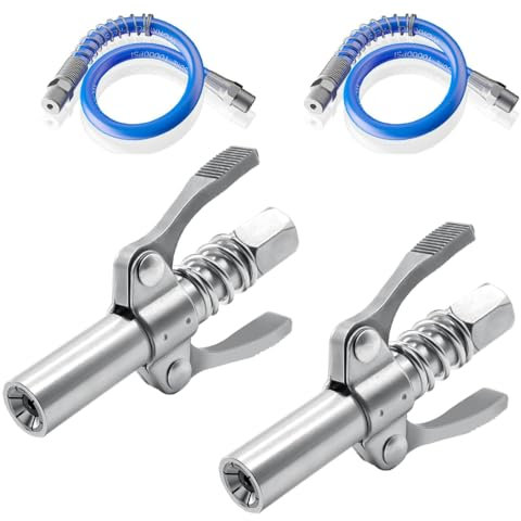 2 piezas de boquilla de prensa de engrase con manguera, embrague de doble mango de liberación rápida, 1/8'' NPT engrasadora accesorios
